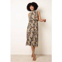 Blue Vanilla Women's Elasticated Waist Black Sleeveless Slip On Turtleneck Midi Dress | Size: Large