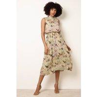Blue Vanilla Women's Green Watercolour Printed Sleeveless Midi Dress | Size: Large