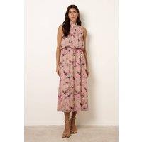 Blue Vanilla Women's Pink Watercolour Printed Sleeveless Midi Dress | Size: Medium
