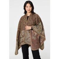 Izabel London Women's Printed Open Front Relaxed Poncho in Walnut