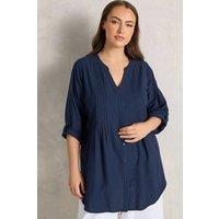 Evans Women's Linen Pintuck Shirt in Dark Navy | Size: 22-24