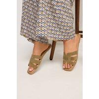 Yours Women's Cut Out Mule Sandals In Wide E Fit in Olive | Size: 4EEE
