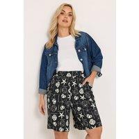 Yours Women's Mixed Shell Textured Shorts in Black | Size: 26-28