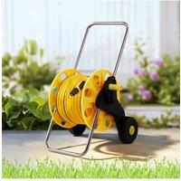 H&O Direct 40m Garden Hose Reel Cart with Wheels in Yellow