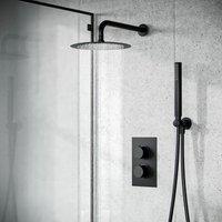 Nes Home Matte Black 2 Dial 2 Way Round Concealed Thermostatic Mixer Valve, Shower Head & Handset