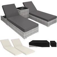 tectake Set Of 2 Aluminum Rattan Lounge Chairs Nautica in Light Grey | Size: 2 Seater