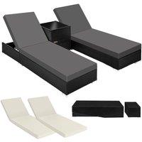 tectake Set Of 2 Aluminum Rattan Lounge Chairs Nautica in Black | Size: 2 Seater