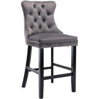 Modern Home Touch Romsey Velvet Kitchen Breakfast Barstools with Wooden Legs & Knocker Ring Back in Grey | Size: 1 Pack