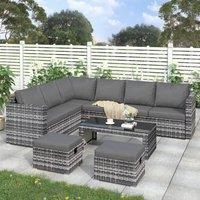 HomeTouch Grey 8 Seater Modern Rattan Garden Corner Sofa Set with Coffee Table | Size: 5 Pack