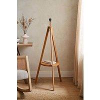 ValueLights Morrigan Free Standing Wooden Tripod Shelved Floor Lamp Base in Natural