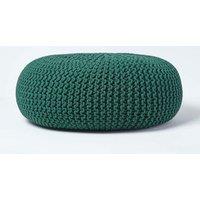 Homescapes Large Round Cotton Knitted Pouffe Footstool in Dark Green