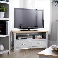 Home Source Oak Corner TV Stand Two Tone 1 Drawer Cabinet Television 36mm Top in Grey
