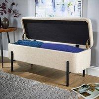 Home Source Storage Ottoman Seat Boucle Velvet Metal Legs Compact Bedroom Storage in Off-White