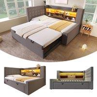 Matteo Grey Linen Upholstered Daybed with Pull-Out Trundle, Storage | Size: Single
