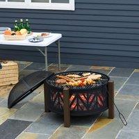 OUTSUNNY 78cm 2-In-1 Outdoor Fire Pit & Firewood BBQ Garden Cooker Heater in Black