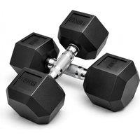 Kayman 15kg Rubber Hex Dumbbell Weights Pair - Home Gym & Fitness Workouts in Black
