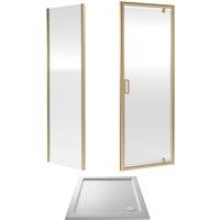 Balterley Ruwa Pivot Suite & 6mm Glass 800x800mm Tray, Door & Side Panel Brass in Metallics