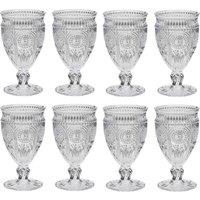 Dibor Set of 8 Luxury Embossed Wine Goblets Wedding Decor Glasses 350ml in Clear | Size: 8 Pack