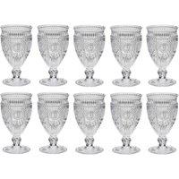 Dibor Set of 10 Luxury Embossed Wine Goblets Wedding Decor Glasses 350ml in Clear | Size: 10 Pack