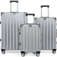 Infinity Leather Hardshell Suitcase Robust 8 Wheel Luggage Cabin Case Bag in Silver | Size: Large