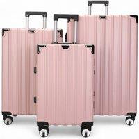 Infinity Leather Hardshell Suitcase Set Robust 8 Wheel Luggage Cabin Case Bag in Pink