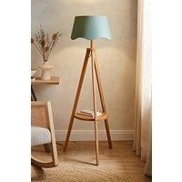 ValueLights Morrigan Rich Wood Tripod Floor Lamp with Scalloped Lamp Shade in Pale Green