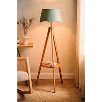 ValueLights Morrigan Rich Wood Tripod Floor Lamp with Scalloped Shade & Bulb in Pale Green