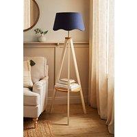 ValueLights Morrigan Painted Cream Tripod Floor Lamp with Scalloped Lamp Shade in Navy