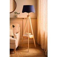 ValueLights Morrigan Painted Cream Tripod Floor Lamp with Scalloped Shade & Bulb in Navy