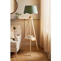 ValueLights Morrigan Painted Cream Tripod Floor Lamp with Scalloped Lamp Shade in Pale Green