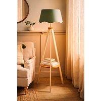 ValueLights Morrigan Painted Cream Tripod Floor Lamp with Scalloped Shade & Bulb in Pale Green