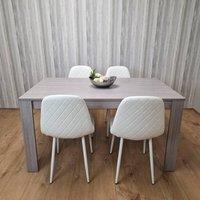 KOSY KOALA Grey Table With 4 White Padded Chairs Kitching Dining Set Dining Room Dining Set for 4 in Light Grey | Size: 140 cm x 80 cm