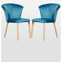 Life Interiors Set of 2 Elsa Velvet Dining Chairs with Wooden Legs, Curved Back & Comfortable Seating in Blue
