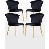 Life Interiors Set of 4 Elsa Velvet Dining Chairs with Wooden Legs, Curved Back & Comfortable Seating in Black