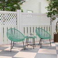 OUTSUNNY Rattan Bistro Set with Acapulco Chairs & Glass Table, Green