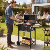 OUTSUNNY Charcoal BBQ Grill with Warming Rack 3 Shelves Temperature Gauge in Black