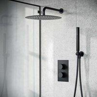 Nes Home Temel Matte Black Round 300mm Shower with Hand Held Set Thermostatic Mixer Valve