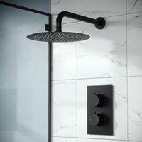 Nes Home Porto Matte Black Concealed Thermostatic Overhead 250mm Rainfall Shower Mixer Set