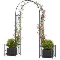 Costway Metal Garden Arbor Arch Trellis with Ground Stakes ith Planter Boxes in Black