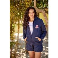 Animal Women's 'Maya' Stylish Cotton Graphic Hoodie Lightweight Full Zip Sweatshirt in Navy | Size: 6