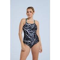 Animal Women's 'Zora' Stylish Printed Strappy Swimsuit Lightweight Stretchy Swimwear in Jet Black | Size: 6