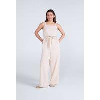 Animal Women's 'Becca' Lightweight Sleeveless Wide Leg Flattering Fit Linen Jumpsuit in Beige | Size: 6