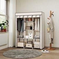 HOMCOM Fabric Portable Wardrobe with 8 Shelves 2 Hanging Rails in Off-White