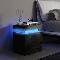 HOMCOM High Gloss Bedside Table with LED Light & 2 Drawers in Black