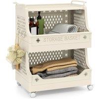 Gymax Rolling Laundry Basket Stackable 3-Tier Dirty Clothes Organizer Cart in Beige