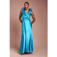 Coast Women's Statement Corsage Satin Maxi Dress in Teal | Size: 10