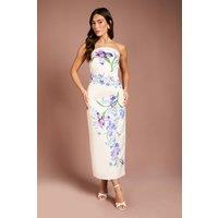 Coast Women's Placement Print Floral Bandeau Pencil Maxi Dress in Ivory | Size: 10