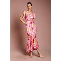 Coast Women's Printed Organza Burnout Bow Shoulder Midi Dress in Pink | Size: 8