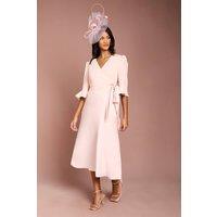 Coast Women's Petite Ruffle Sleeve Satin Back Crepe Wrap Dress in Blush | Size: 8