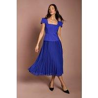 Coast Women's Cap Sleeve Bandage Bodice Pleated Skirt Midi Dress in Cobalt | Size: 14